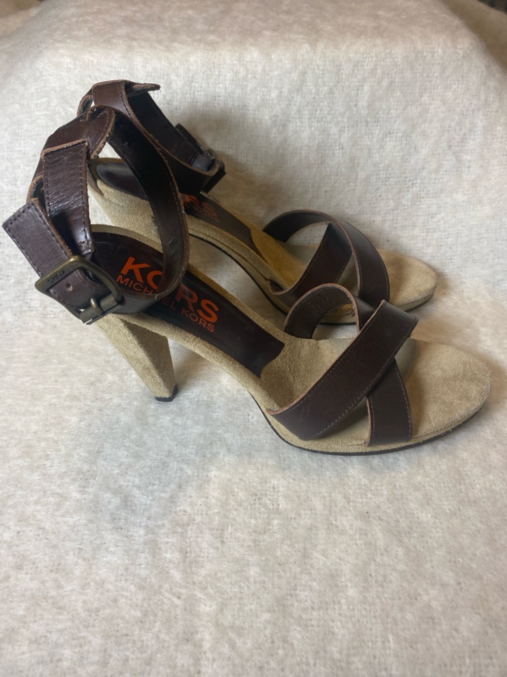 Michael Kors Brown Leather Crisscross Ankle-Strap Sandals
